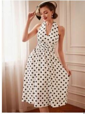 SHEIN White One-Shoulder Polka Dot Midi Dress